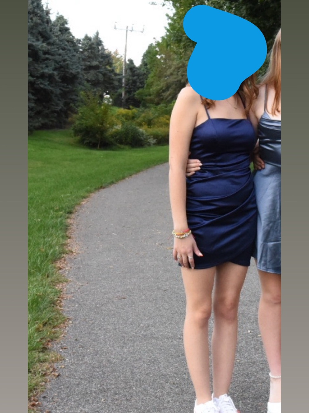 Amazon Navy Satin Spaghetti-Strap Mini Dress